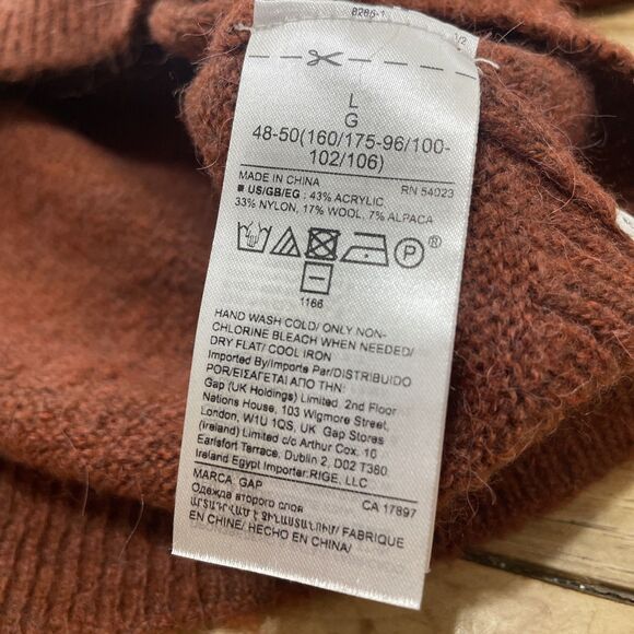Gap Crop Sweater Wool Alpaca L Burnt Orange Brown Mock Oversize Western Knit 44" - Picture 7 of 16